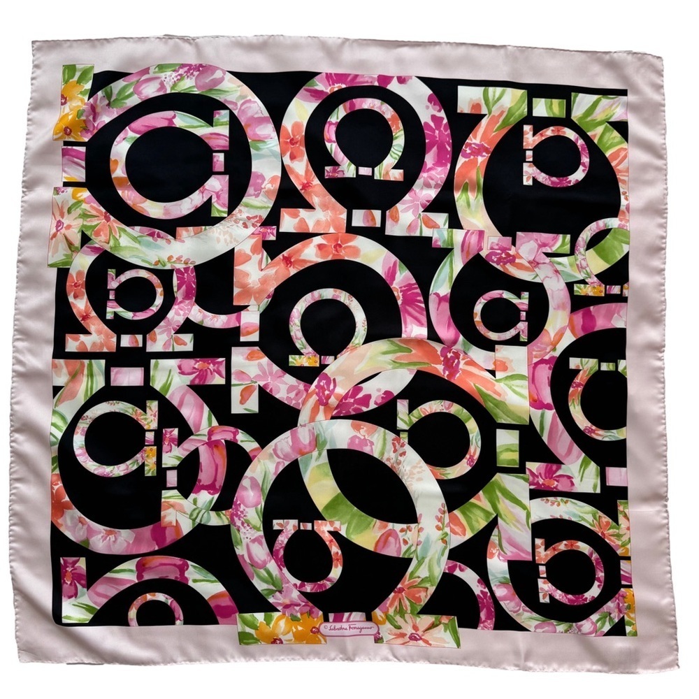 Salvatore Ferragamo Gancini Monogram Floral Silk Scarf